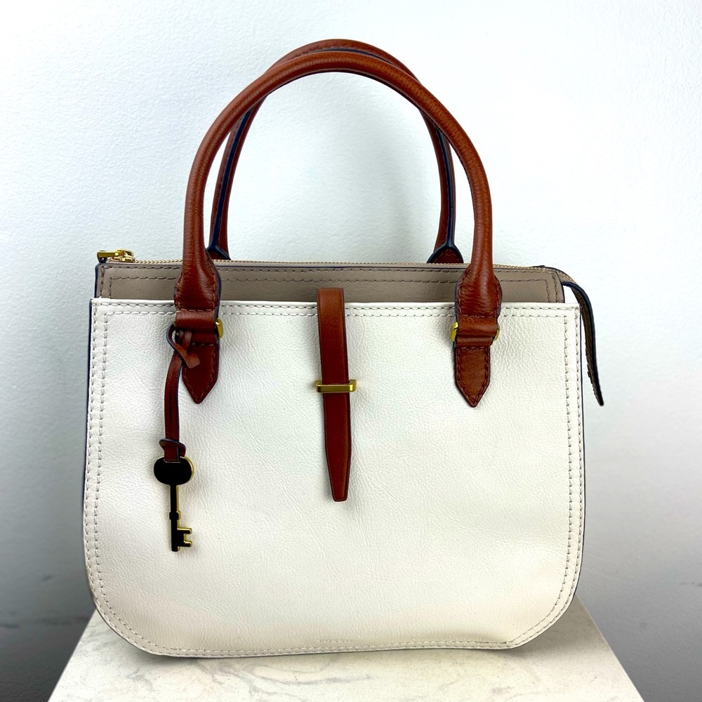 Elegant White and Brown Handbag